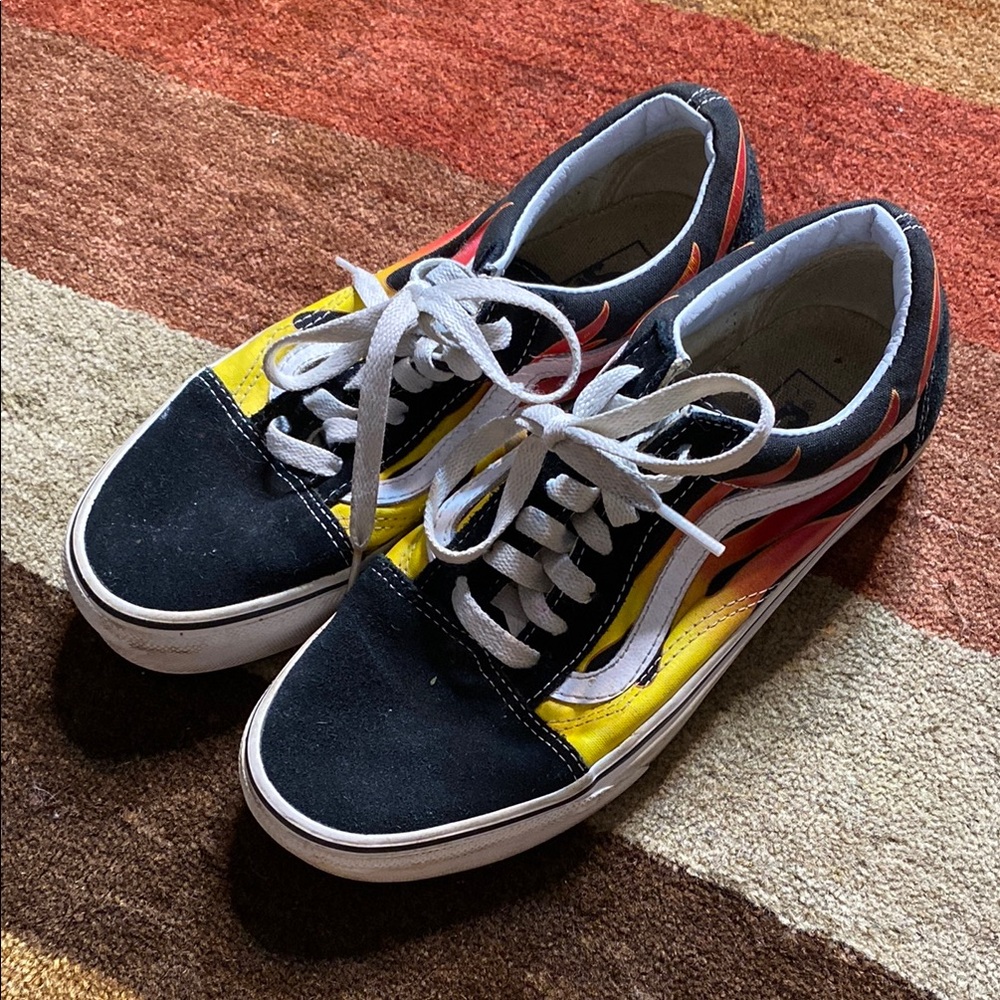 Vans Black and Yellow Flame Sneakers